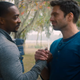 Sam (Anthony Mackie) and Bucky (Sebastian Stan) take a break from giving each other crap.